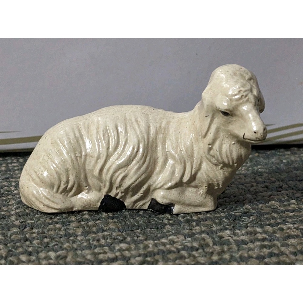 Vaillancourt Folk Art Chalkware Nativity Mini Sheep Lying Down 477  2014